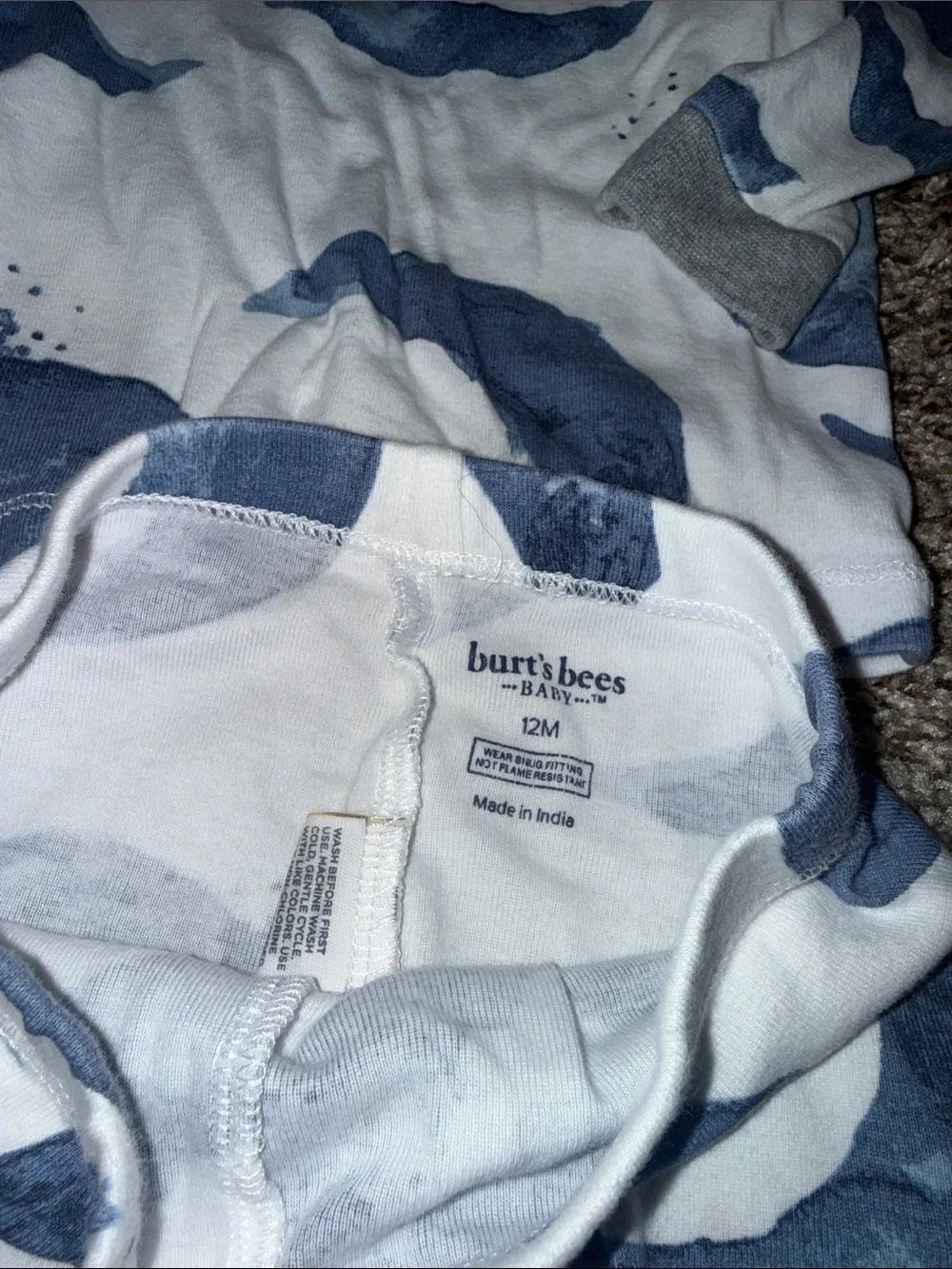 Burt's Bees White Pajama Set with Blue Moon Print
